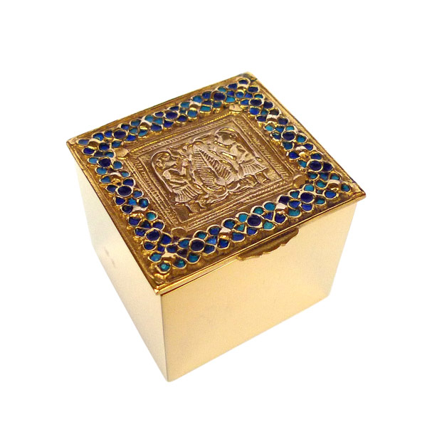 Adam and Eve - Guilded and Enameled Bronze Box by Line Vautrin