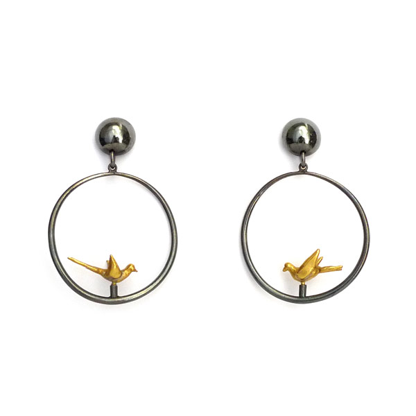 The Doves - Silvered Bronze Earings by Line Vautrin