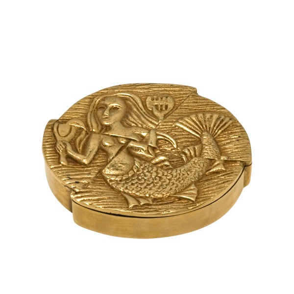 Mermaid with a Mirror - Guilded Bronze Box by Line Vautrin