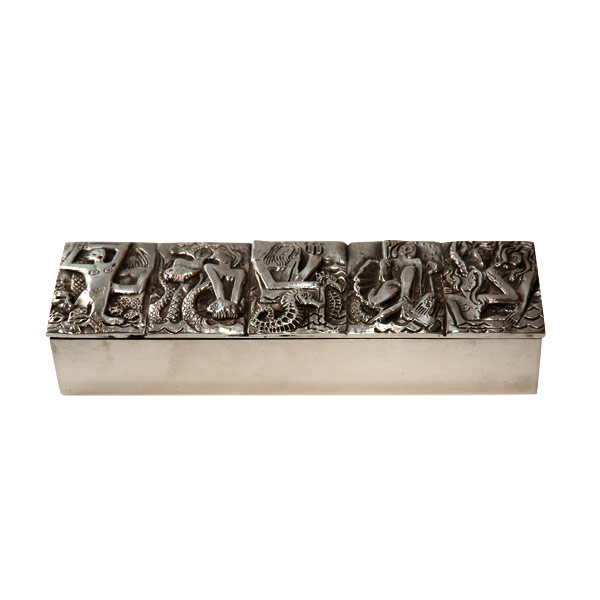 Neptune - Silvered Silvered Bronze Box by Line Vautrin