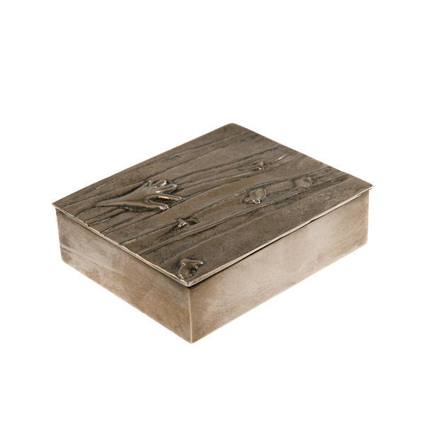 Hand and Fishes - Silvered Silvered Bronze Box by Line Vautrin