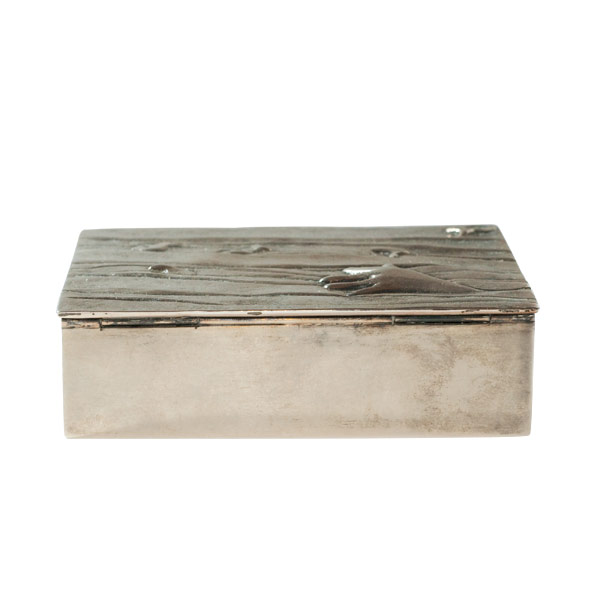 Hand and Fishes - Silvered Silvered Bronze Box by Line Vautrin