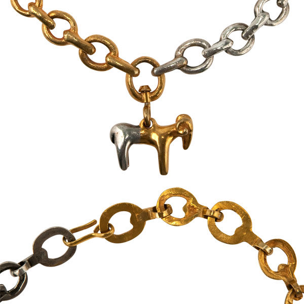 The Ram - Guilded and Silvered Bronze Necklace by Line Vautrin
